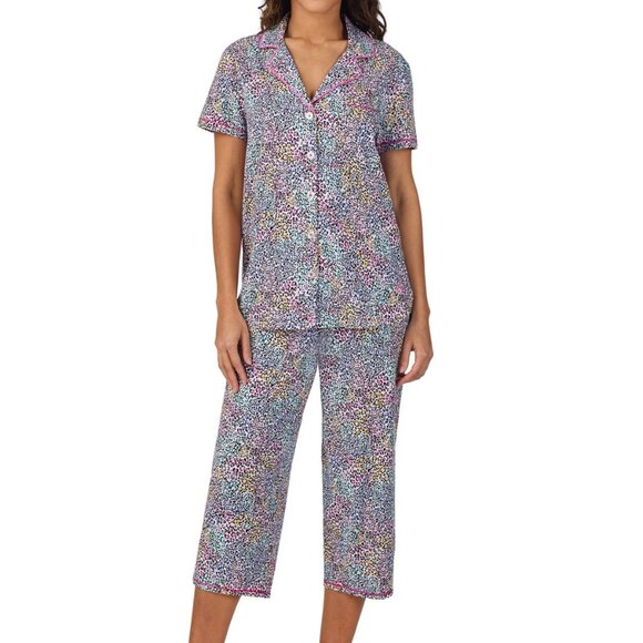 #7. Cuddl Duds Women's Short-Sleeve Cropped Pajama Set - Leopard - Picture 1 of 5